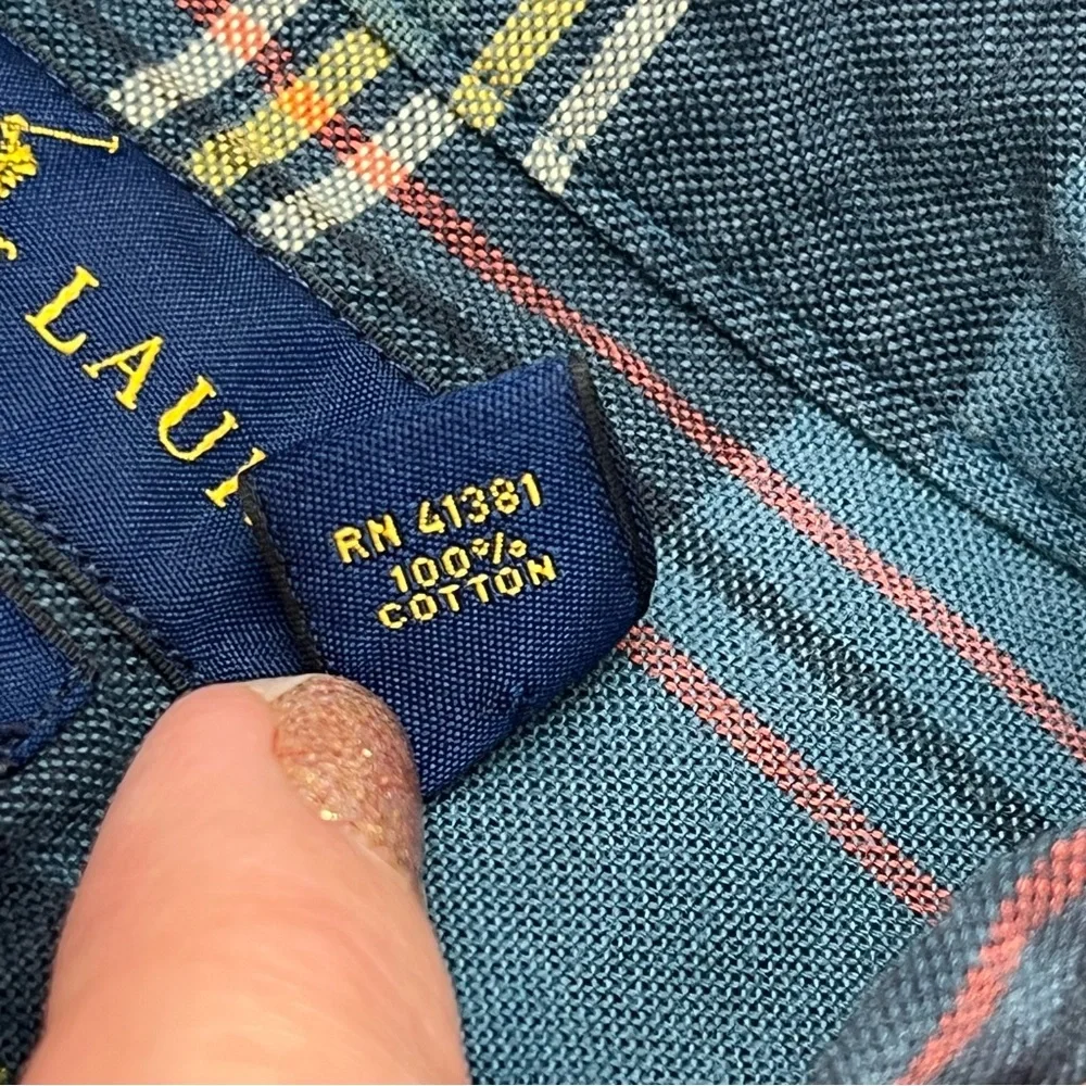 Polo Ralph Lauren Custom Fit Blue Green Plaid Long Sleeve Shirt Mens Size‎ XL
